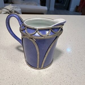 Limoges Creamer HandCreated Lavender, Purplish Blue w/Moroccan Silver Repousse